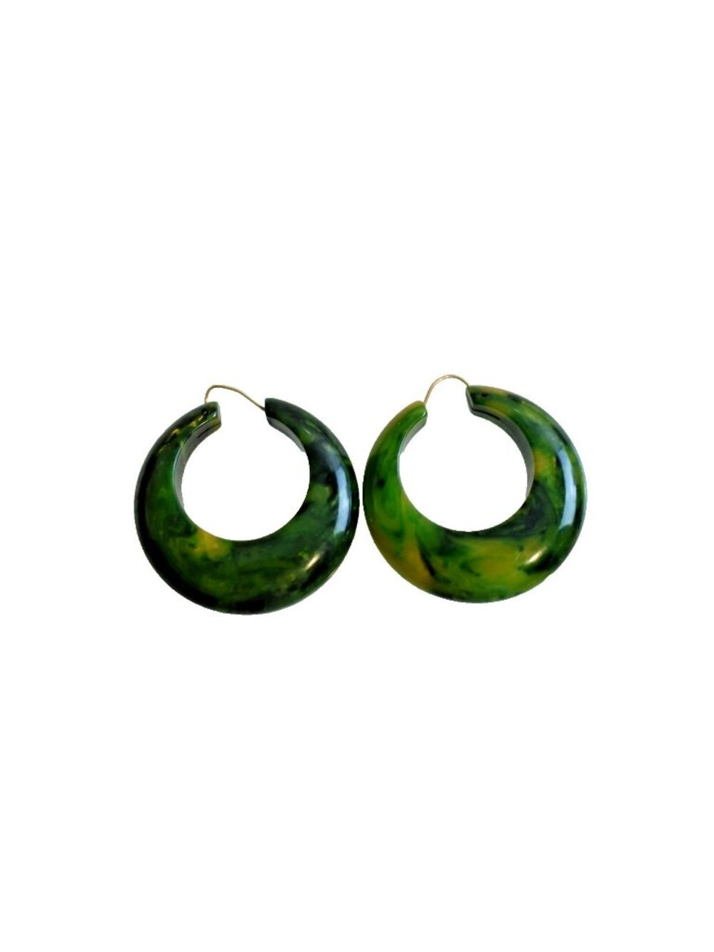 Vintage Green Bakelite Tested Round Hoop Pierced Earrings